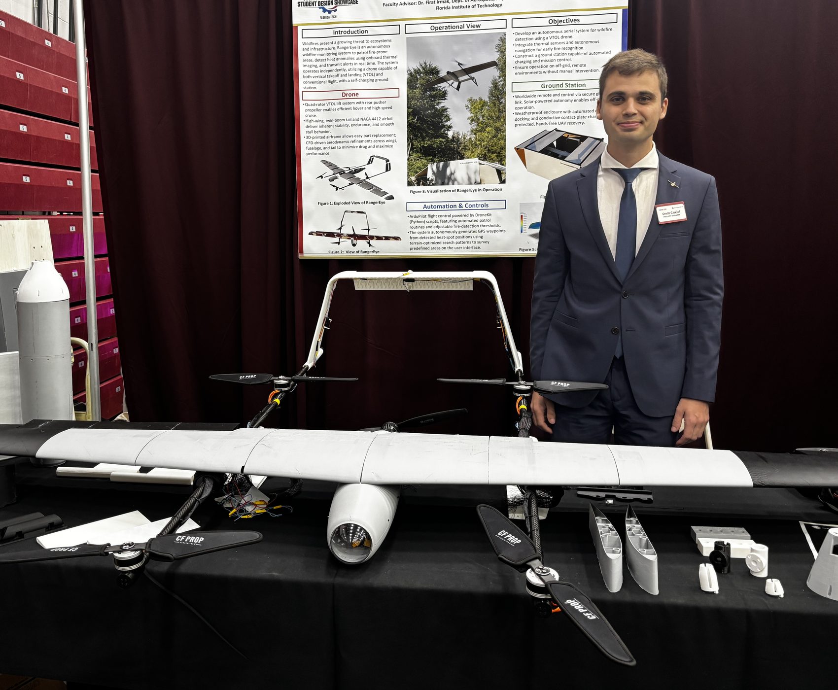 Onat Cakici with the RangerEye autonomous VTOL wildfire drone