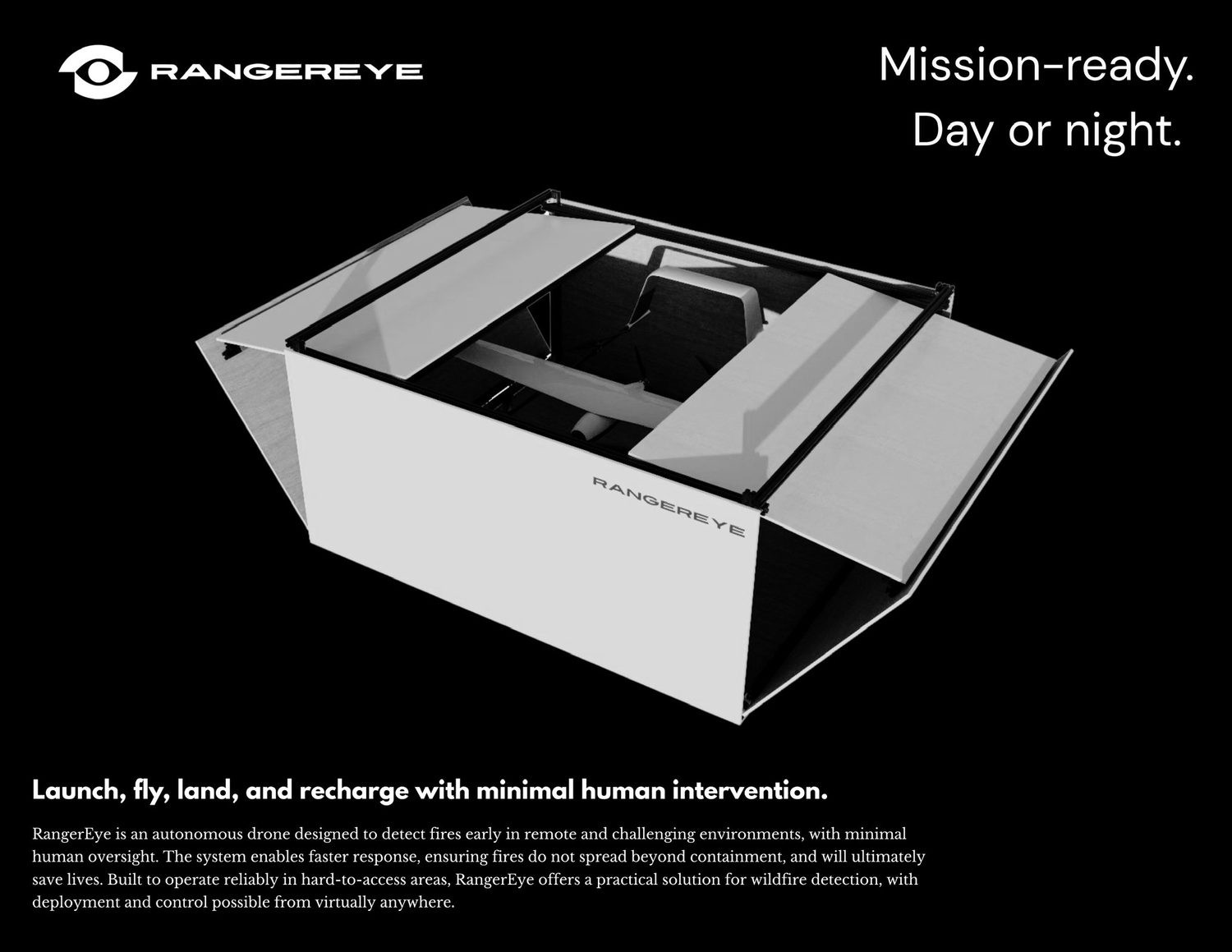 RangerEye self-charging ground station for autonomous launch, recovery, and recharging