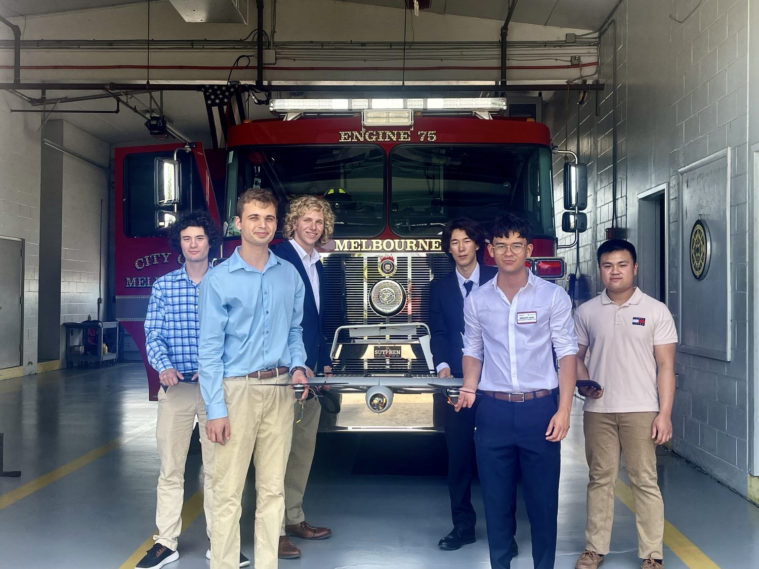 RangerEye engineering team with the drone at a Melbourne fire station
