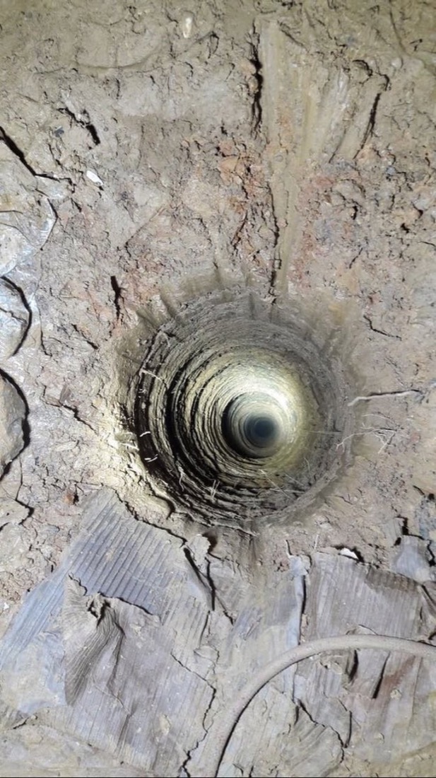 The narrow well shaft where the puppy was trapped, too small for a person to enter